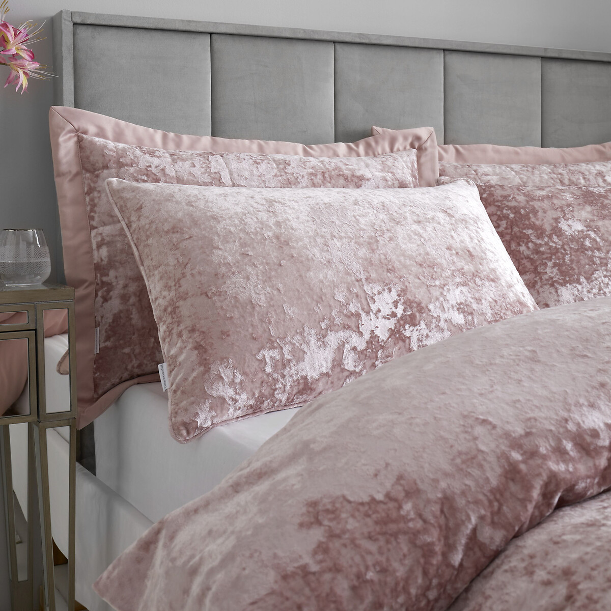 Crushed Velvet Duvet Cover and Pillowcase Set blush pink, CATHERINE LANSFIELD