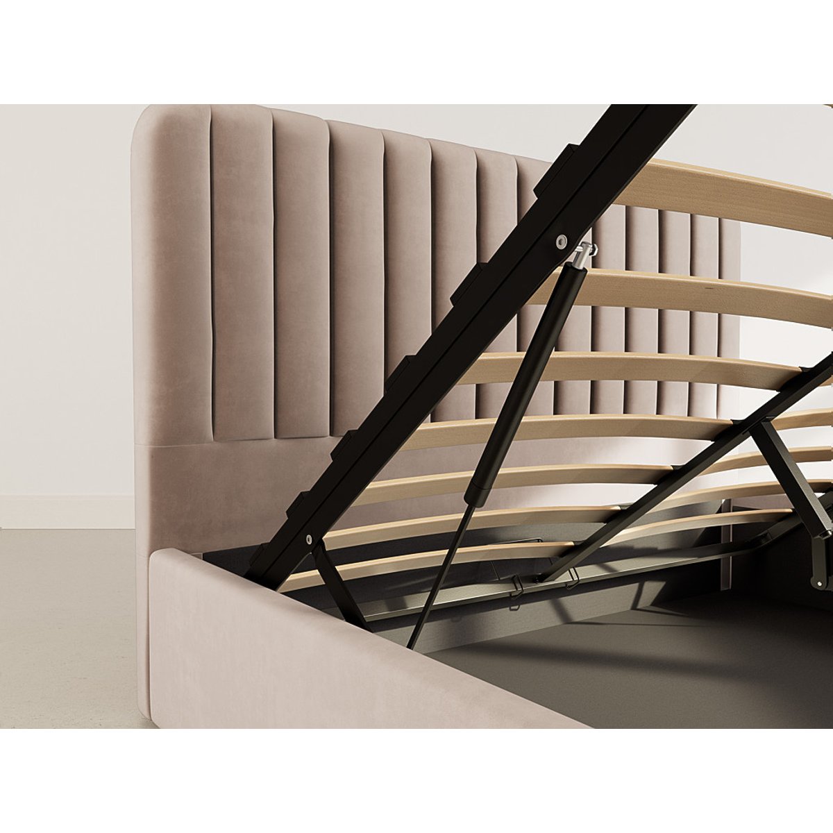 Lit coffre 160x200 cm en velours, ALICE taupe, BEST MOBILIER