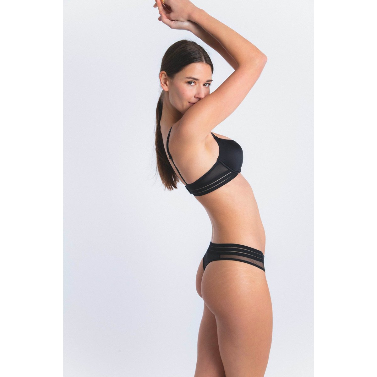 Tanga en microfibre et tulle NUFIT noir, MAISON LEJABY