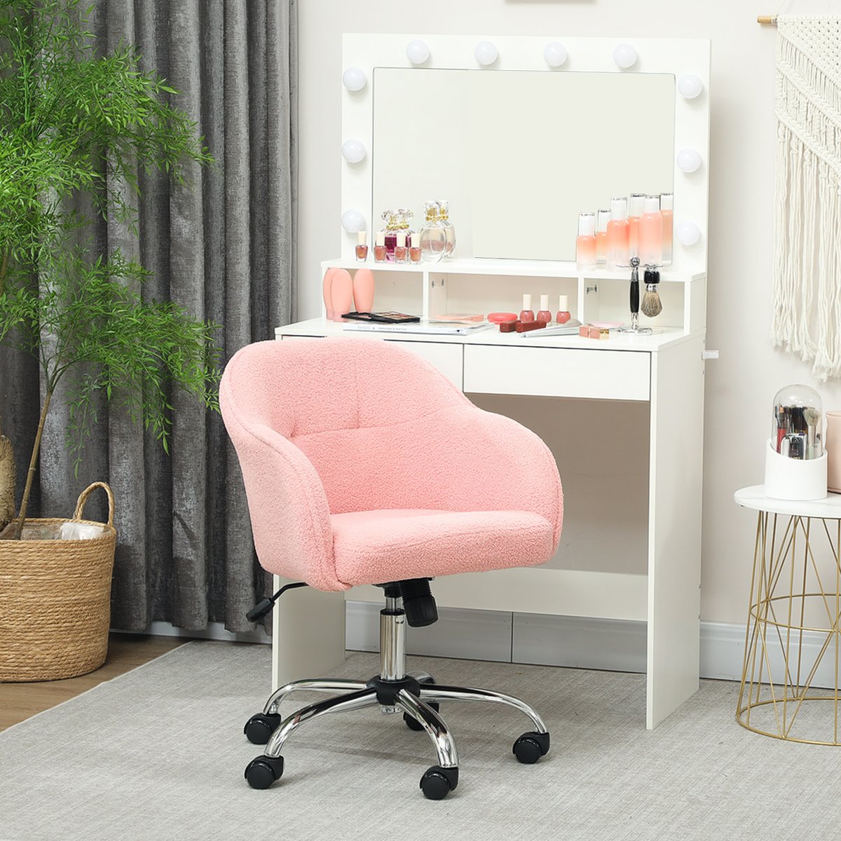 Chaise de bureau Polyester Rose rose, HOMCOM