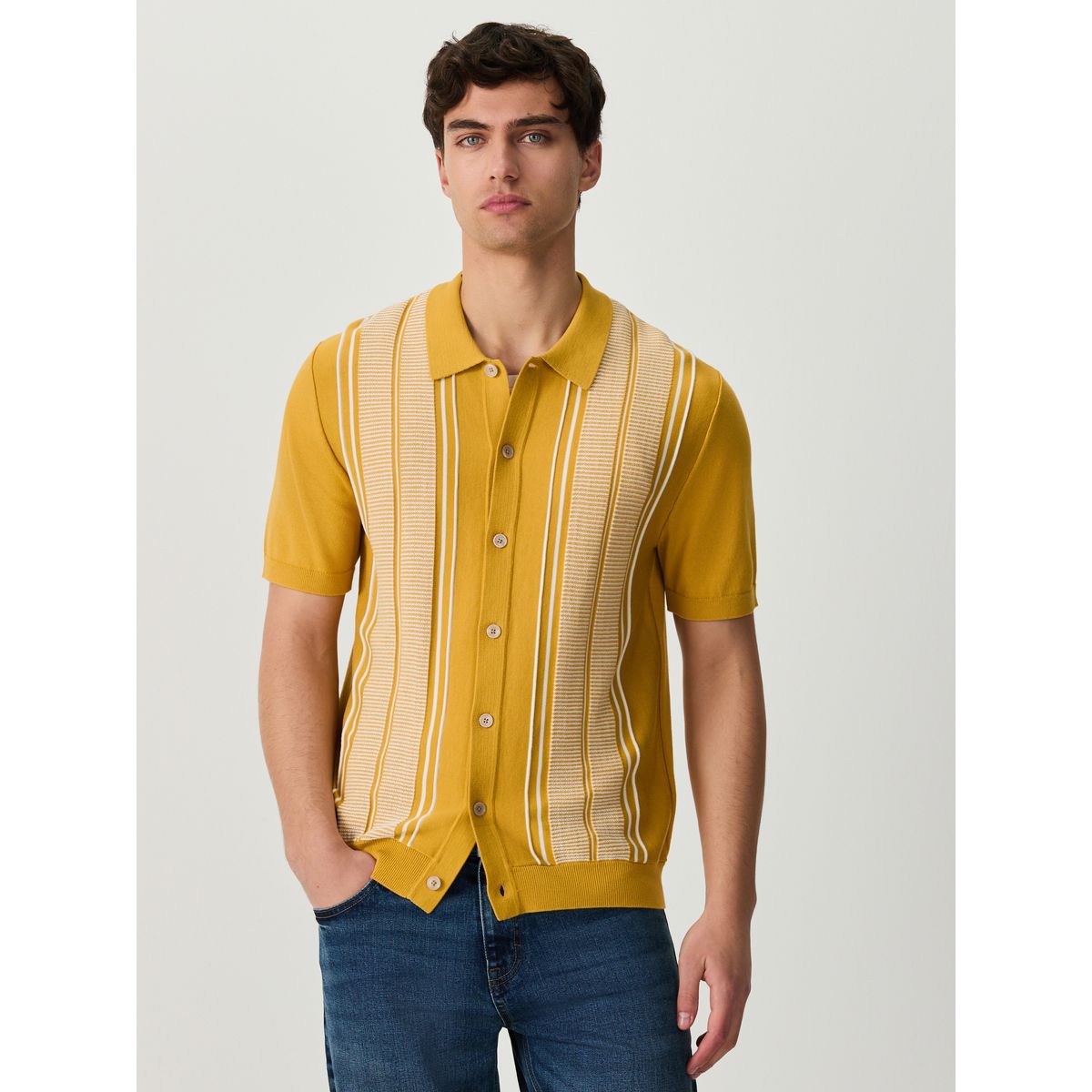 Polo en maille à manches courtes et rayures jaune, NEXT