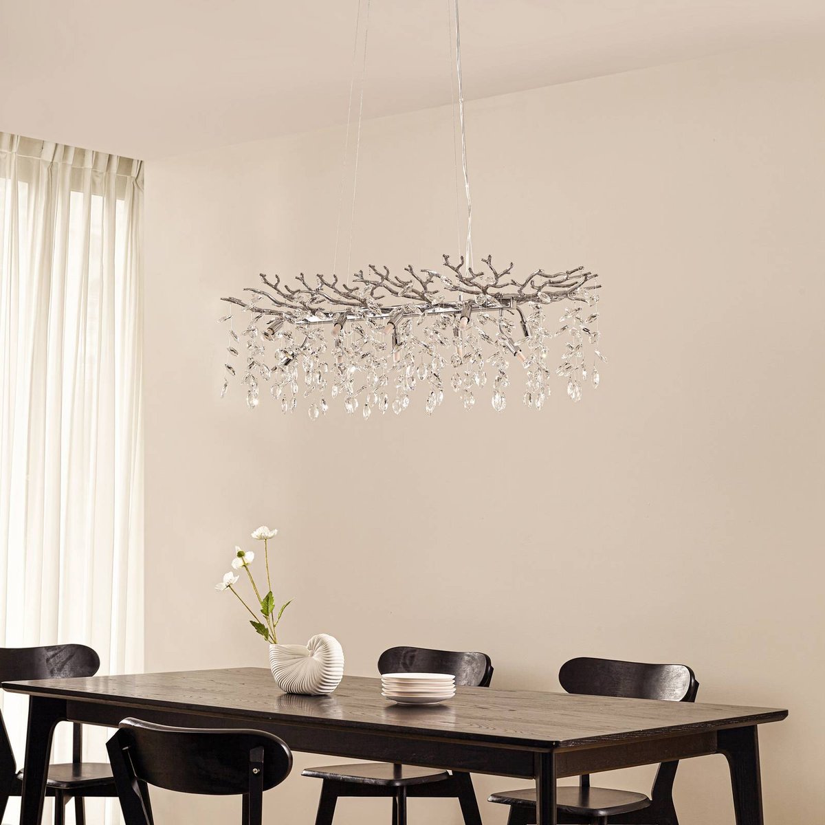 Suspension en cristal moderne, Bellora chrome, transparent, LUCANDE