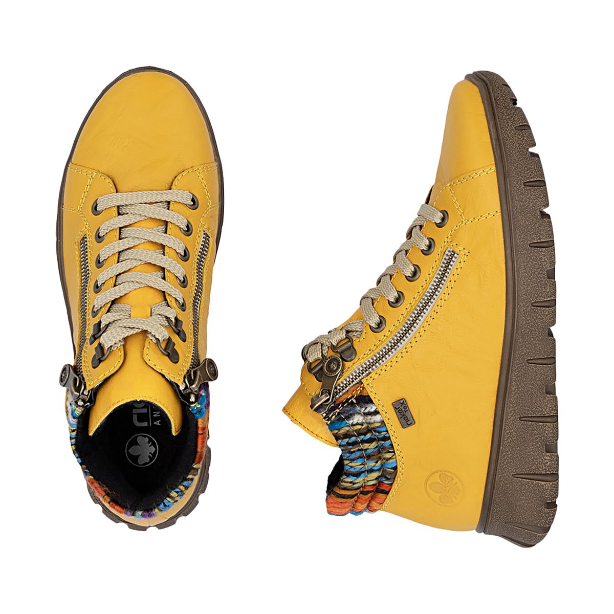 Basket Montante Cuir Odeon jaune, RIEKER