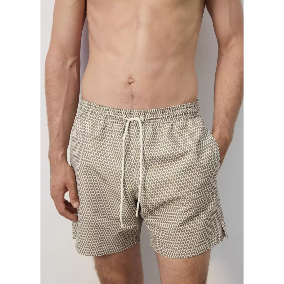 Maillot de bain imprimé géométrique beige, MANGO MAN