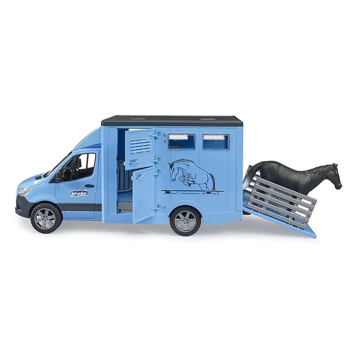Camion Bétaillère Mercedes Benz Sprinter avec un cheval bleu, BRUDER
