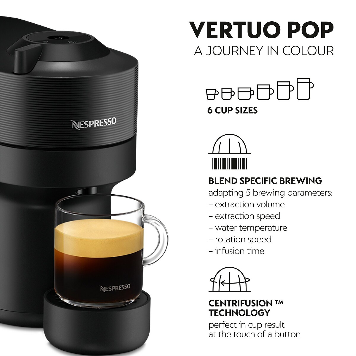 Nespresso by De'longhi Vertuo Pop Coffee Pod Machine black, NESPRESSO