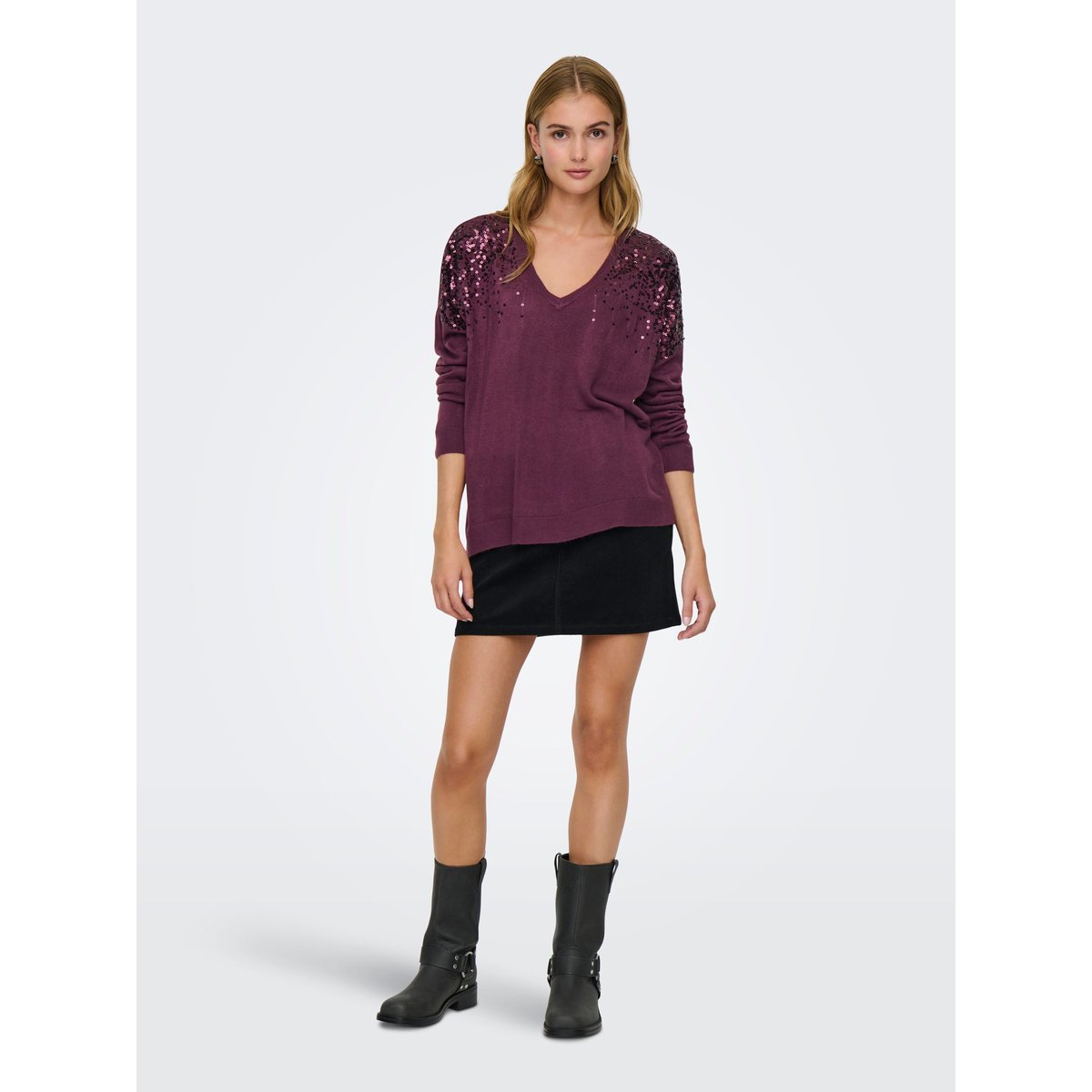 Pull En Maille mauve wine, ONLY