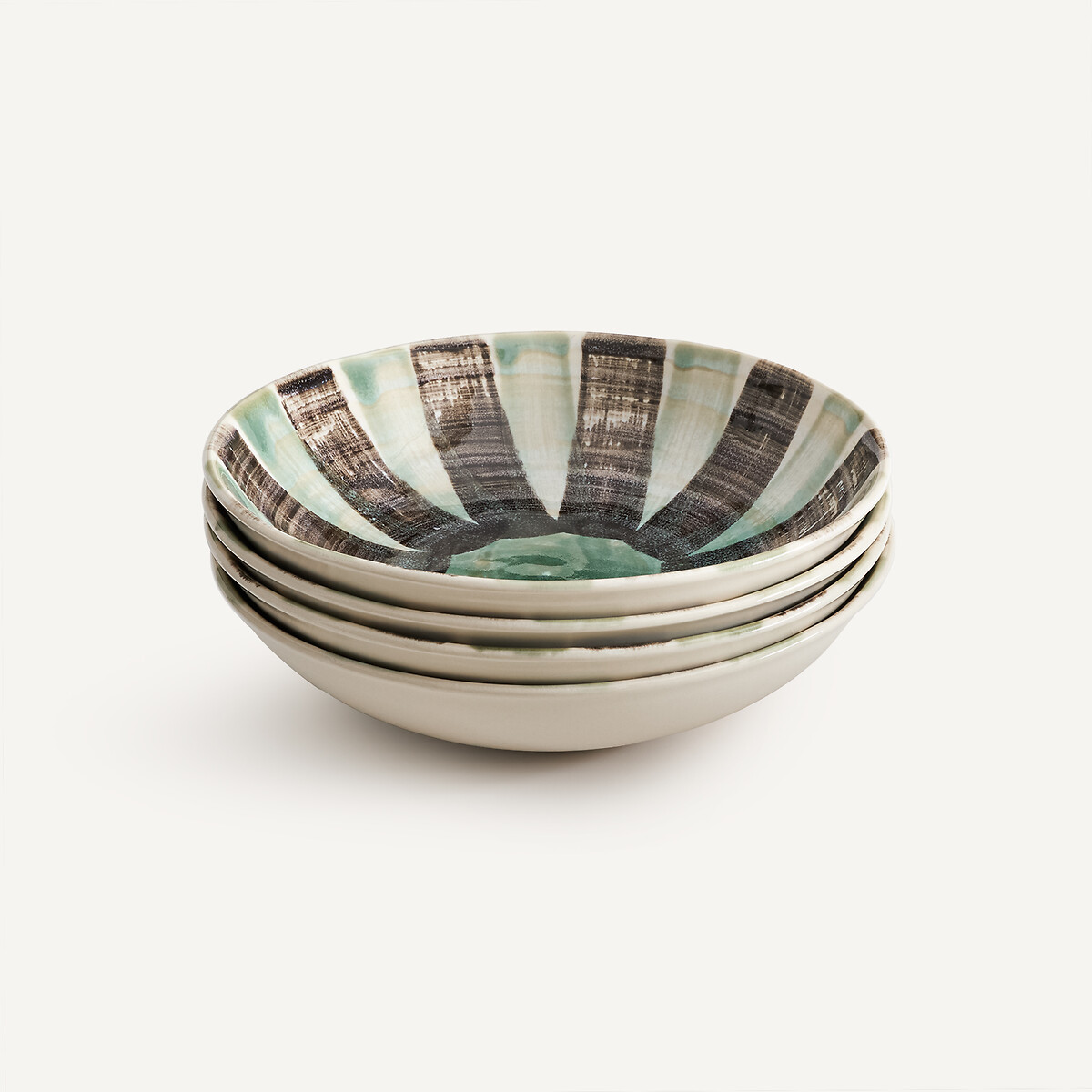 Set of 4 Viana Striped Stoneware Soup Plates grey green/black, AM.PM