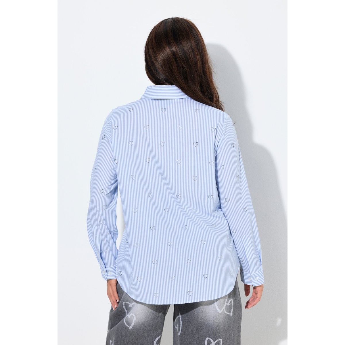Chemisier motif cœurs, coupe évasée bleu ciel, ULLA POPKEN