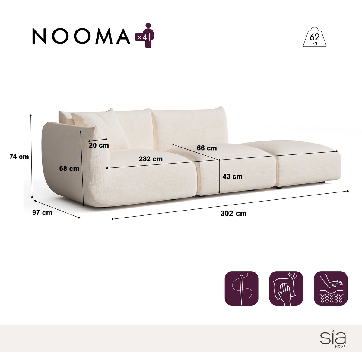 Canapé modulable 5 places en velours chenillé NOOMA terracotta, SIA HOME