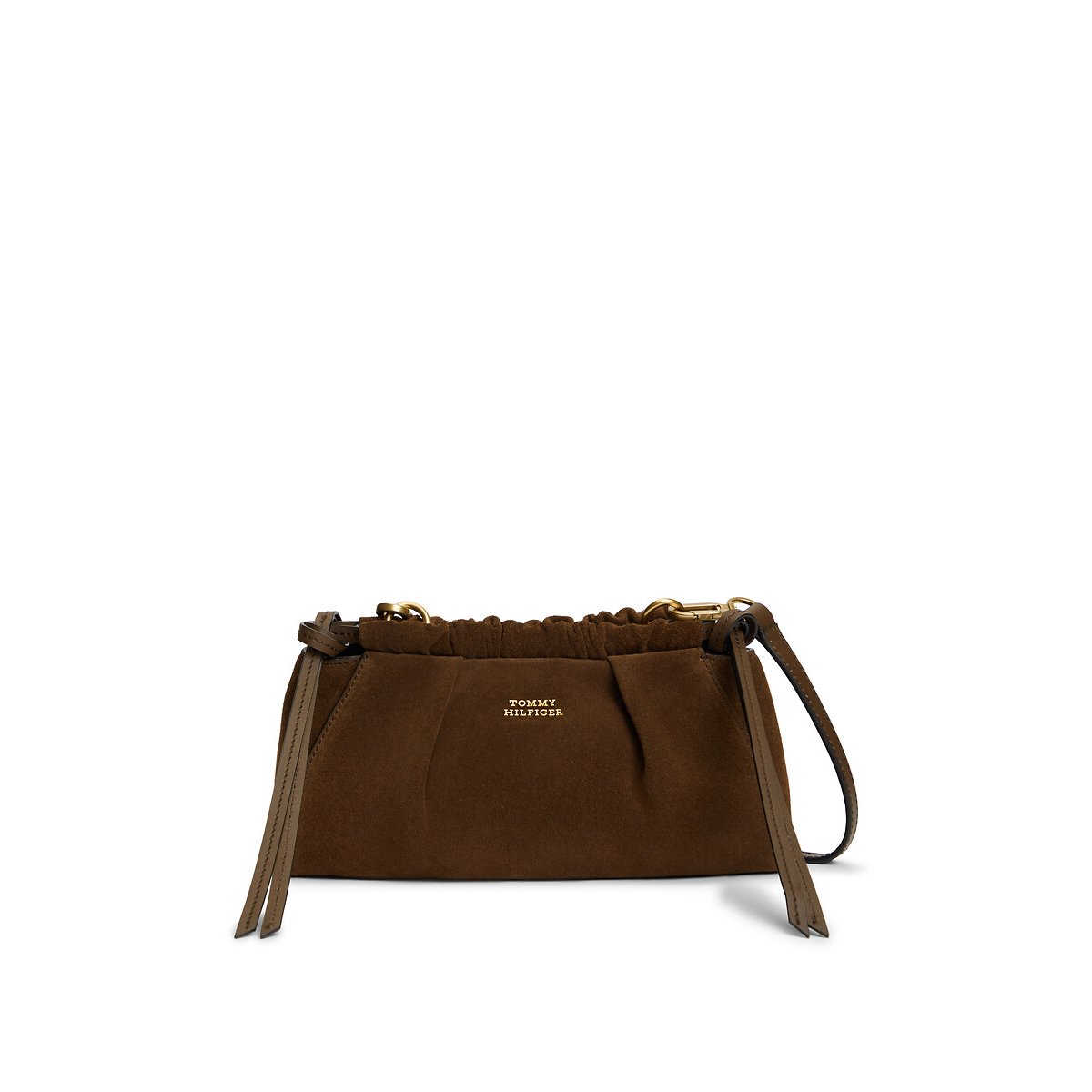 Sac à main bandoulière en cuir de vachette suède marron, TOMMY HILFIGER