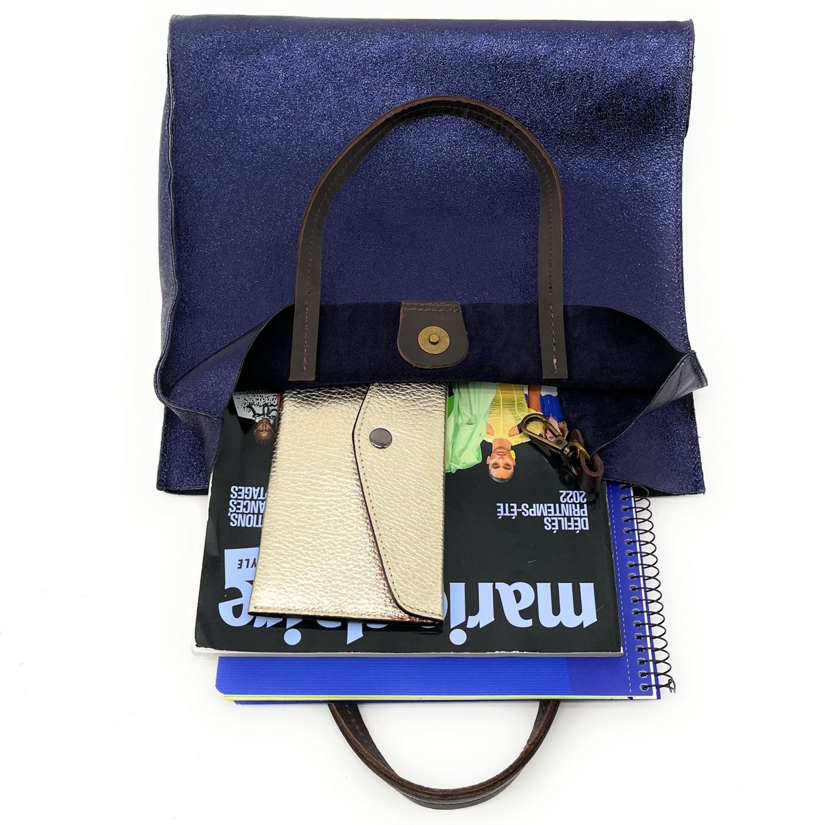 Sac à main en cuir italien SILVER bleu foncé, OH MY BAG