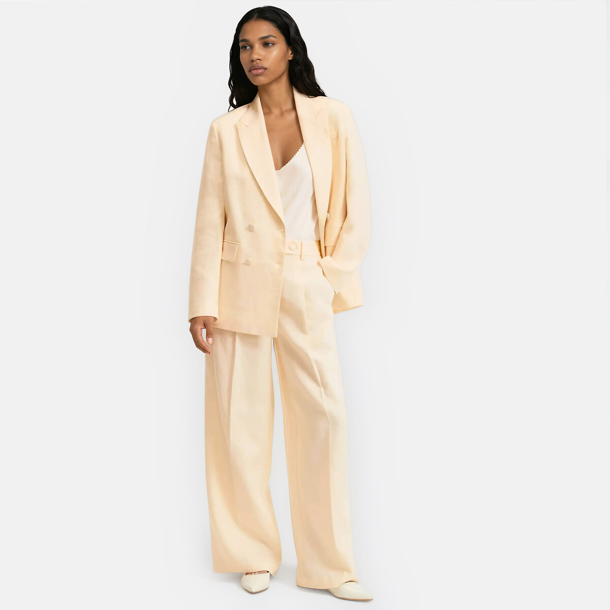 Blazer croisé coupe ample en lin jaune pastel, LA REDOUTE COLLECTIONS