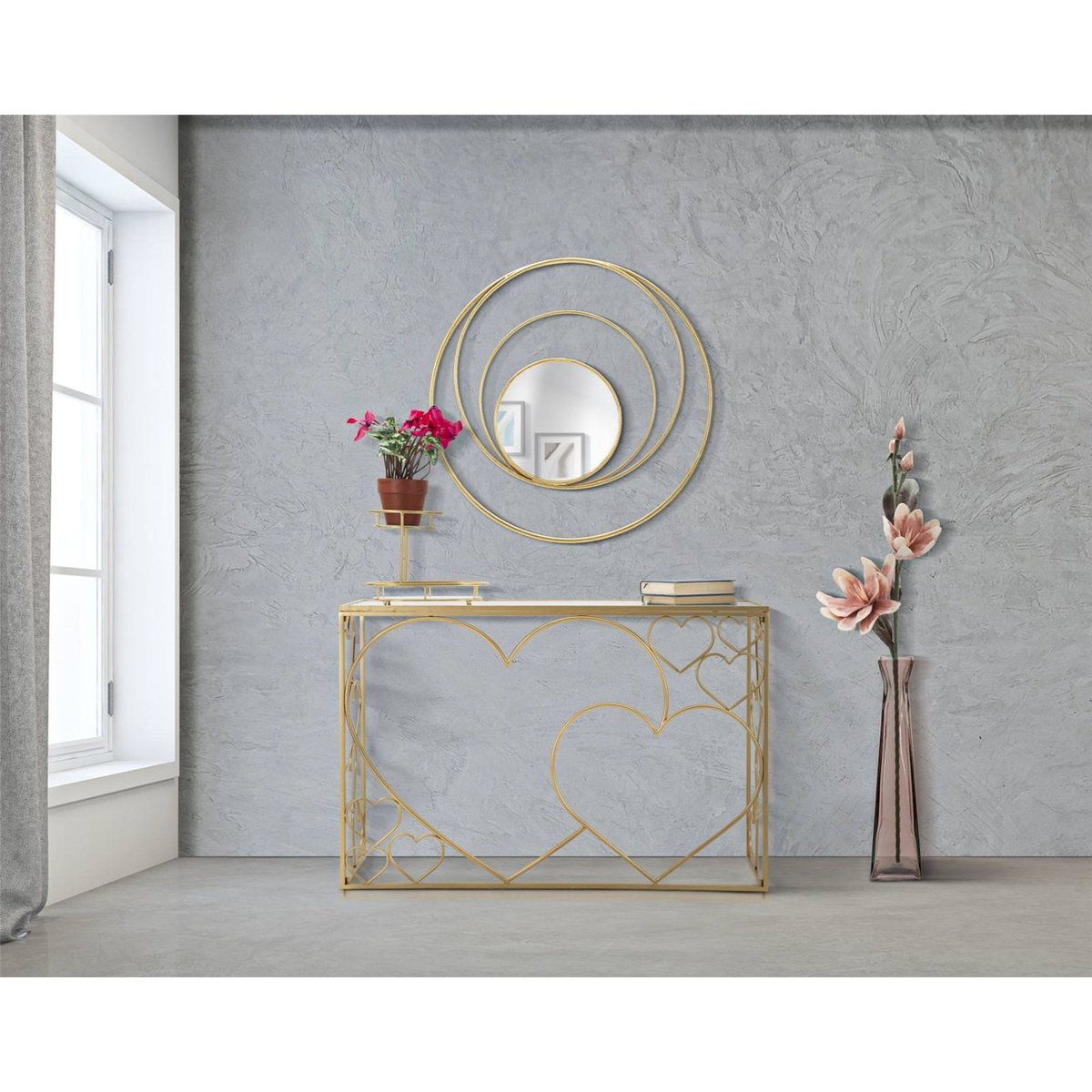 Miroir mural rond cadre en fer design vortex GLAM doré, RECOLLECTION