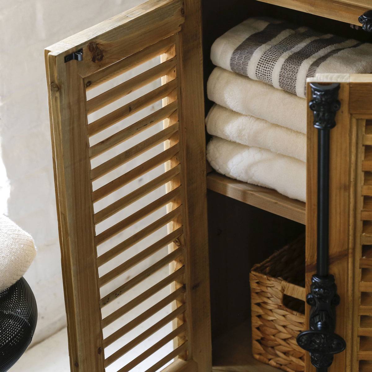 Meuble sous vasque en bois recyclé JUDE bois clair, MADE IN MEUBLES 
