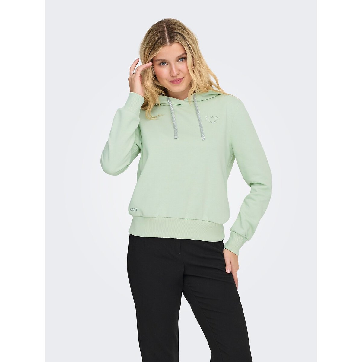 Sweat à capuche, motif cœur vert pâle, ONLY