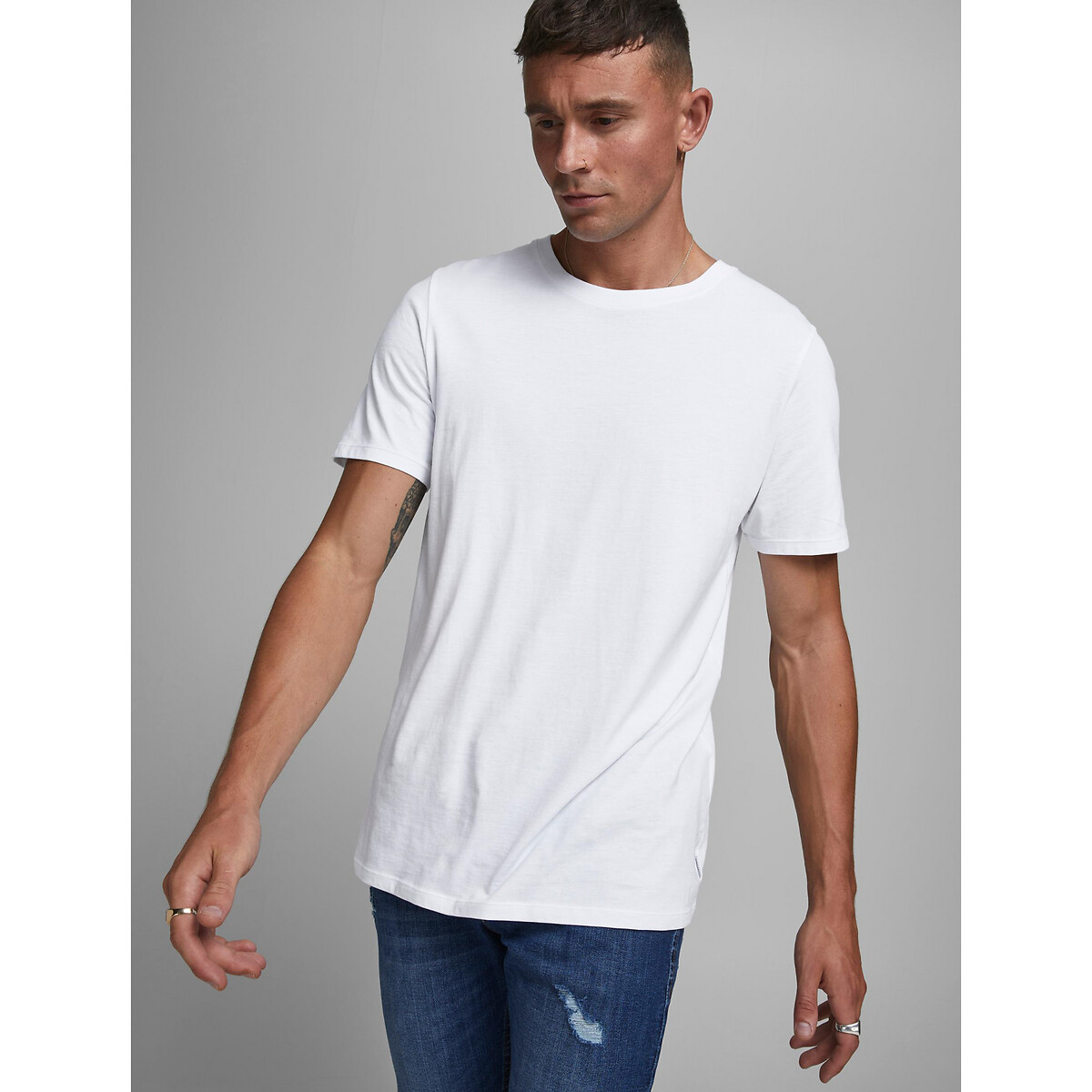 T-shirt girocollo in cotone bio bianco, JACK & JONES