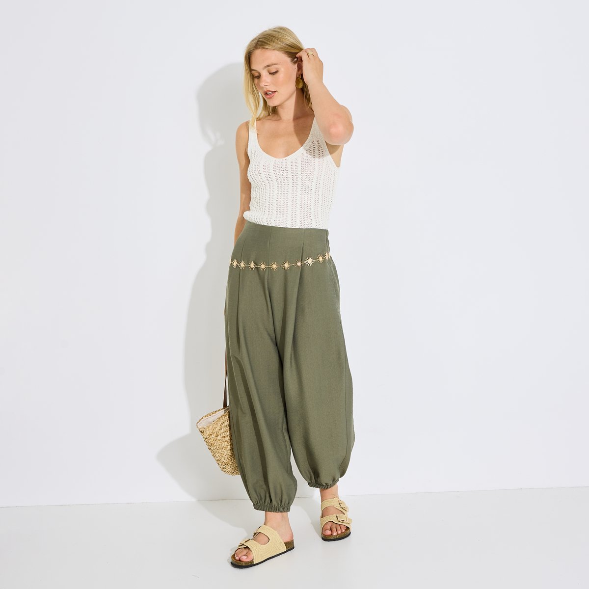 Pantalon fluide bouffant vert kaki, GRAIN DE MALICE
