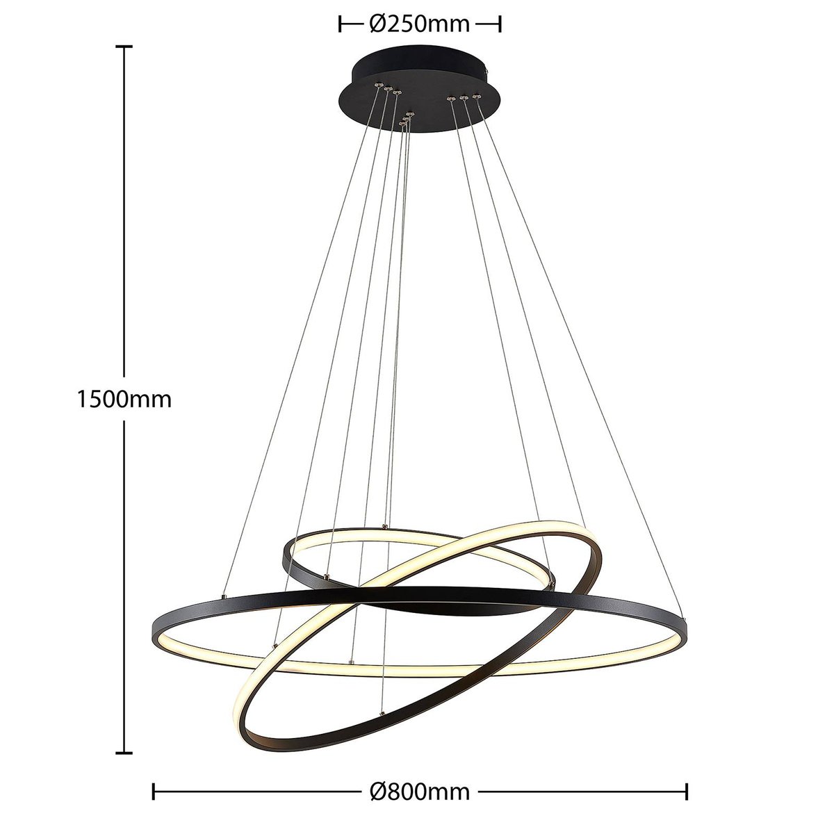 Suspension en métal moderneLED, Ezana noir mat, blanc, LUCANDE