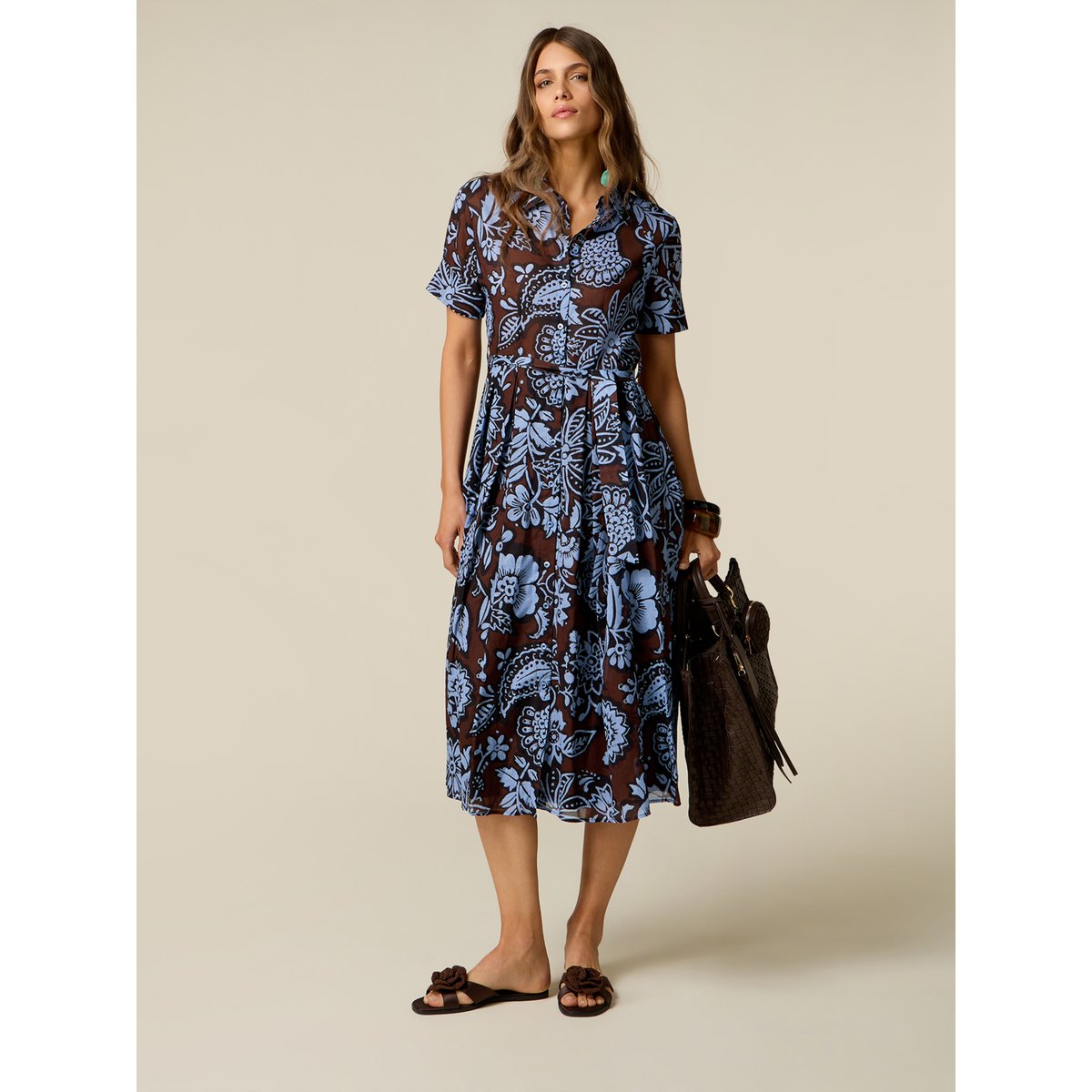 Robe chemisier fantaisie marron, OLTRE