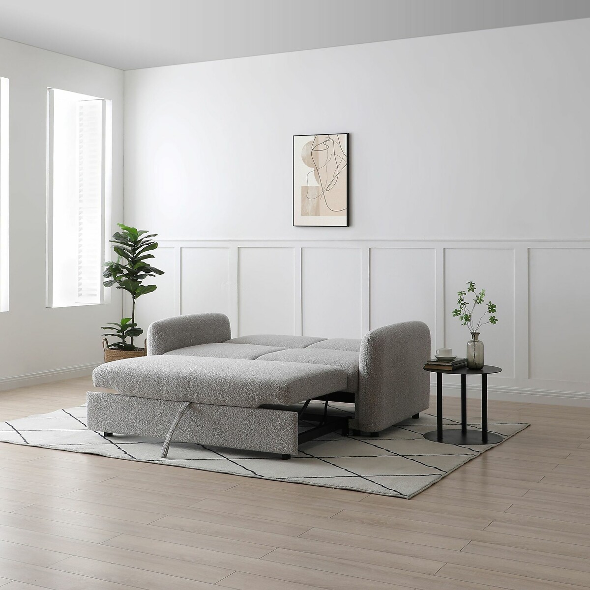 Aire Boucle 2 Seater Pop Up Sofa Bed light grey, SO'HOME