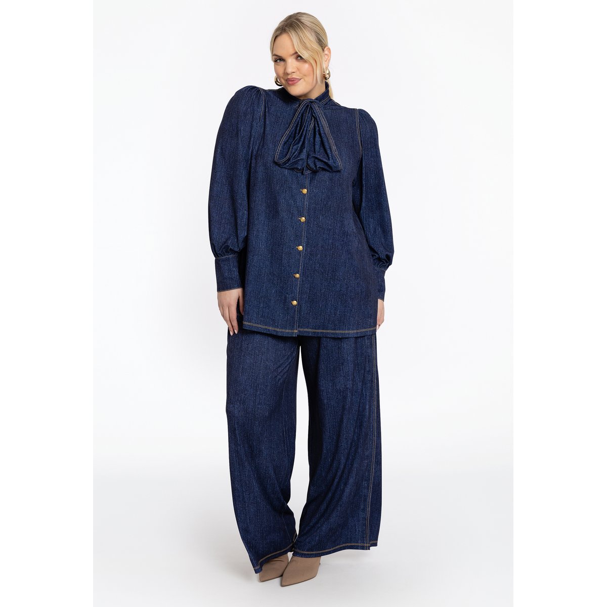 Pantalon avec une ceinture élastique bleu, YOEK