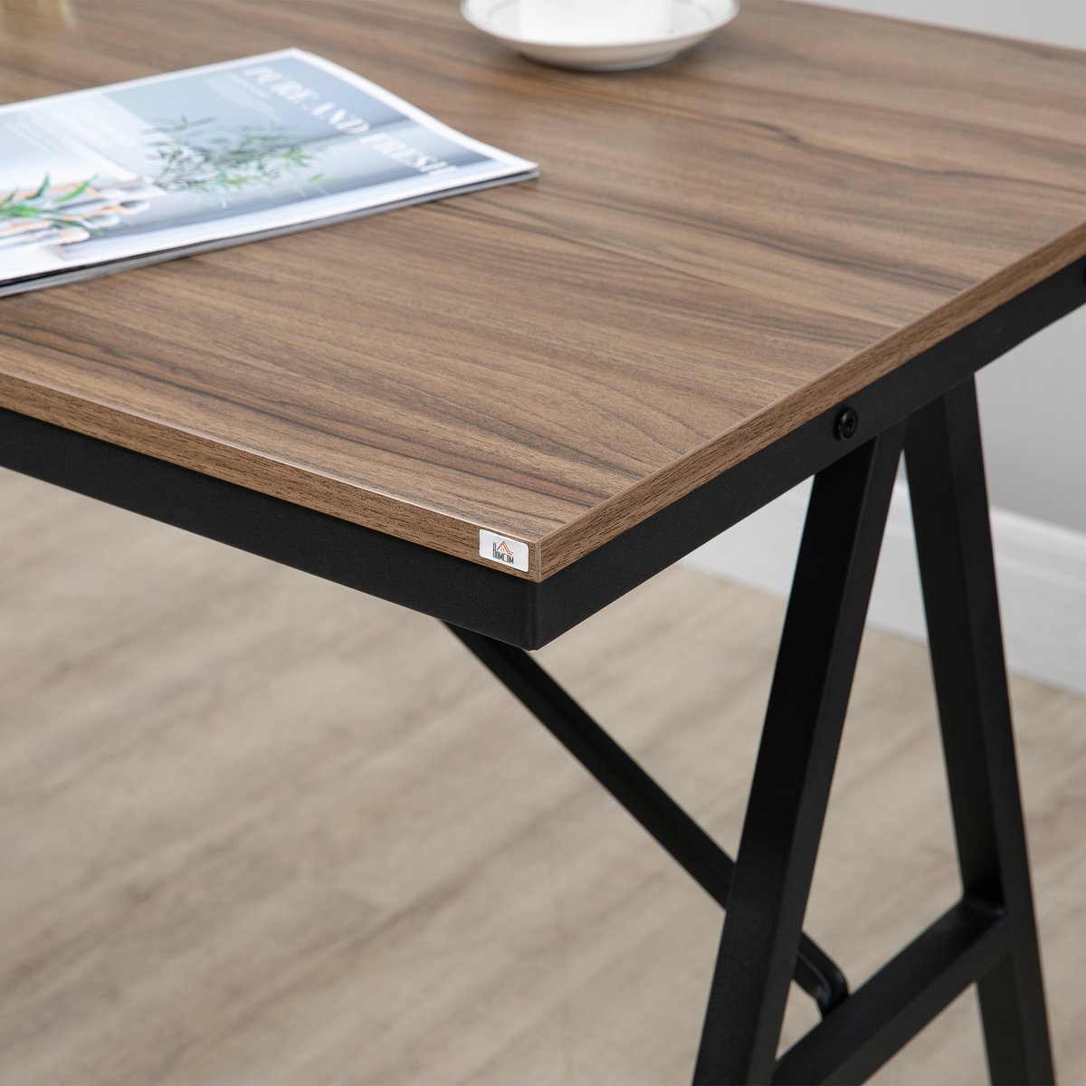 Ensemble de table de bar Acier Gris clair gris clair, bois, noir, HOMCOM
