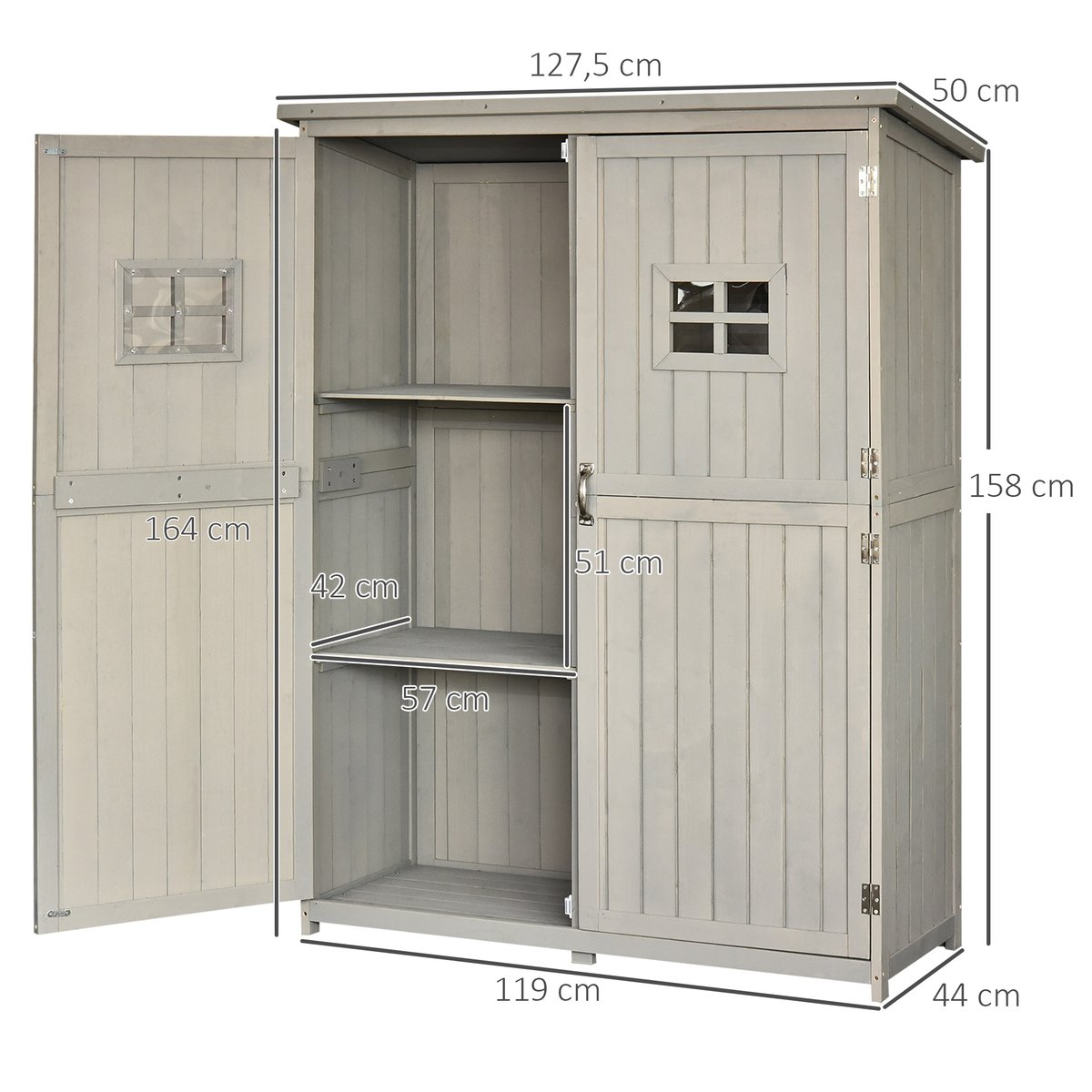 Abri de jardin Sapin Bois naturel gris, OUTSUNNY