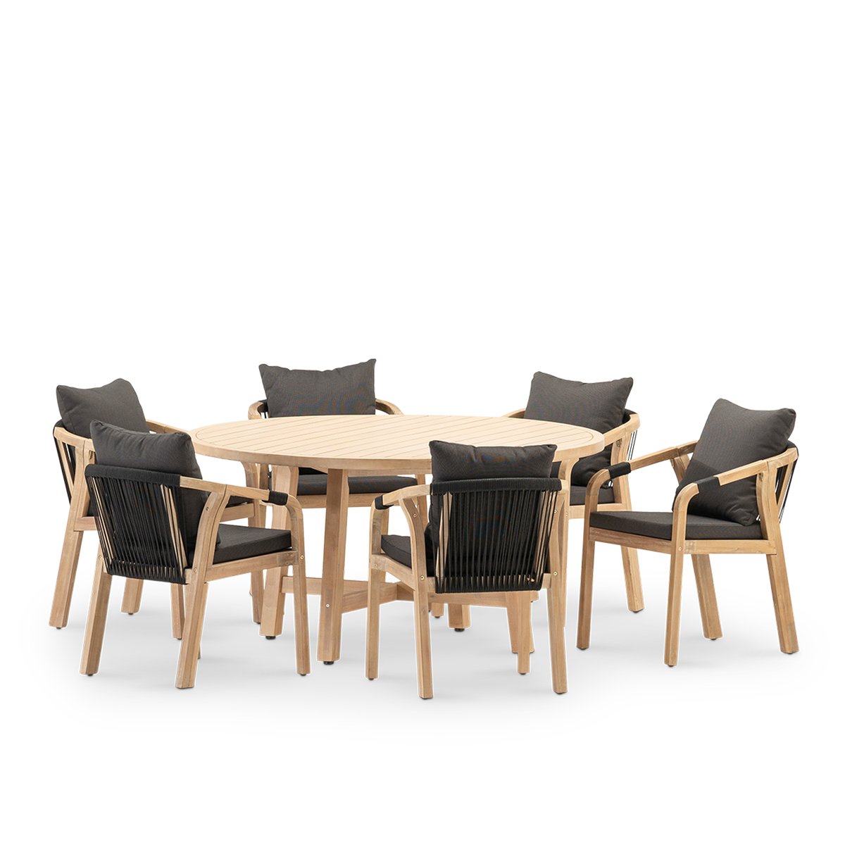 Salon de jardin, 6 chaises, SIENA & ZANZIBAR bois clair, noir, DEFORA HOME