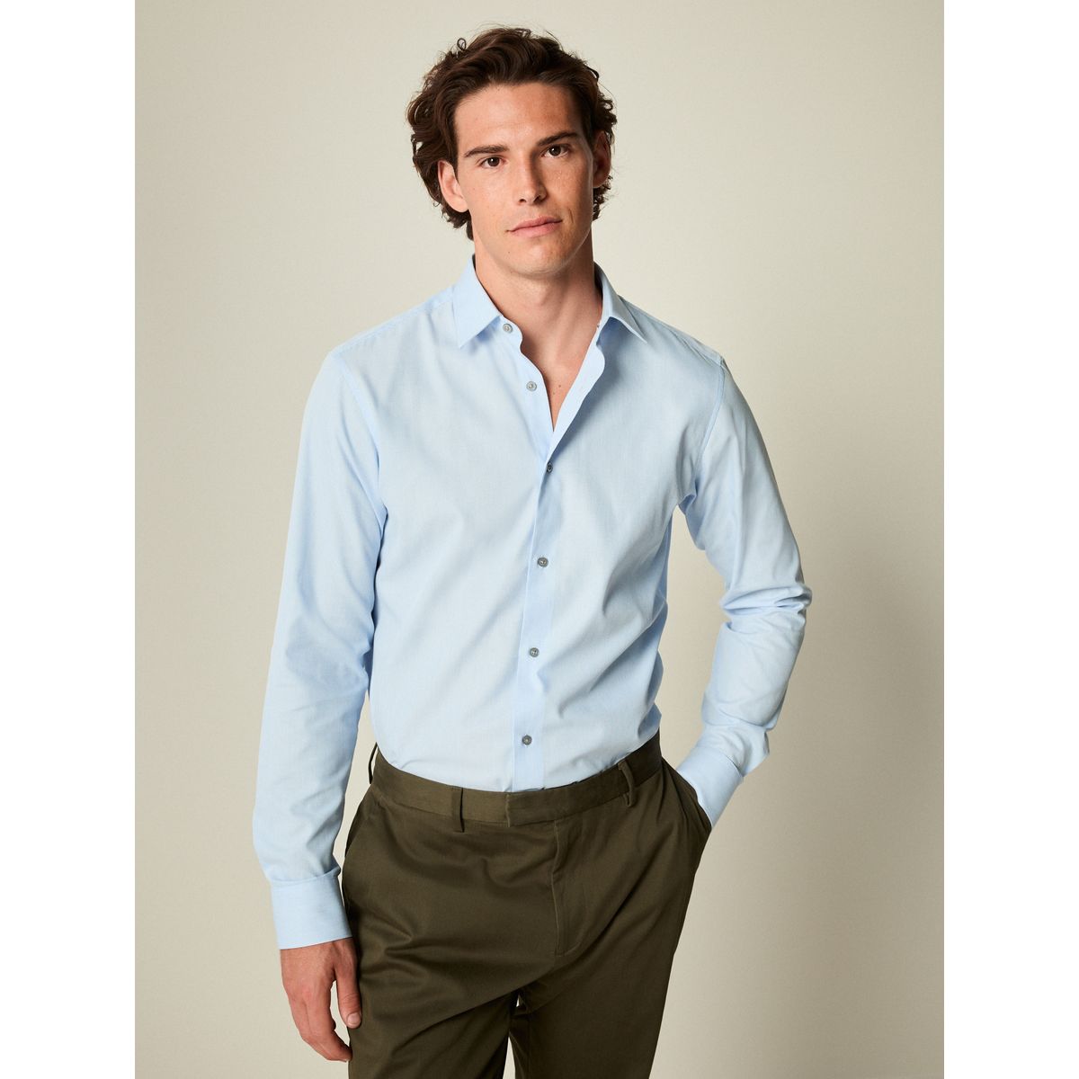 Chemise oxford slim liseré facile d'entretien bleu clair, NEXT