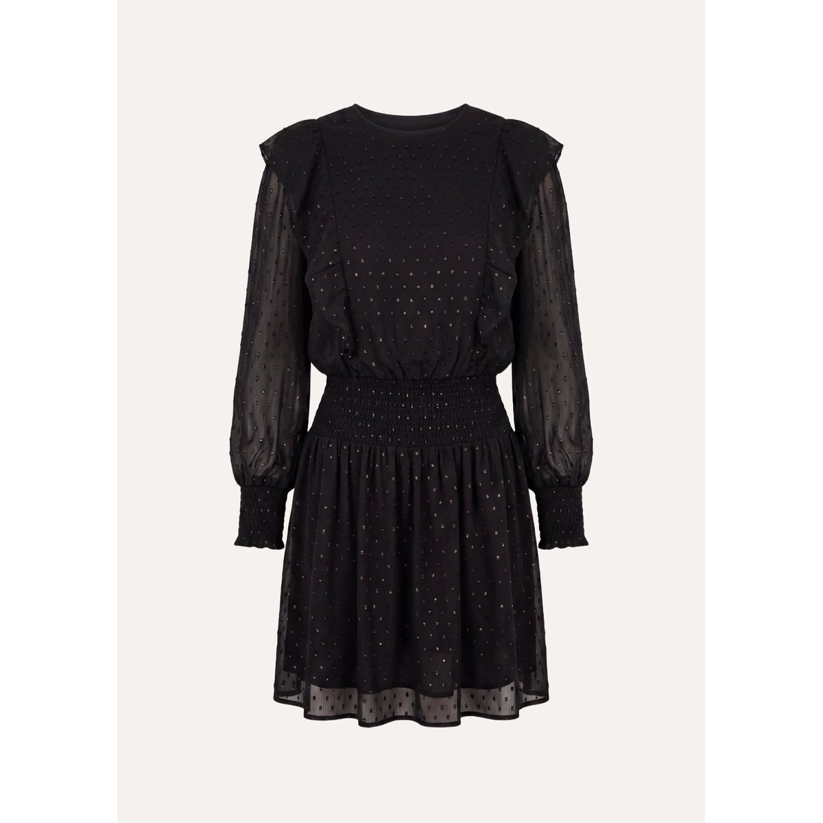 Robe courte en voile manches longues col rond noir, LA FEE MARABOUTEE