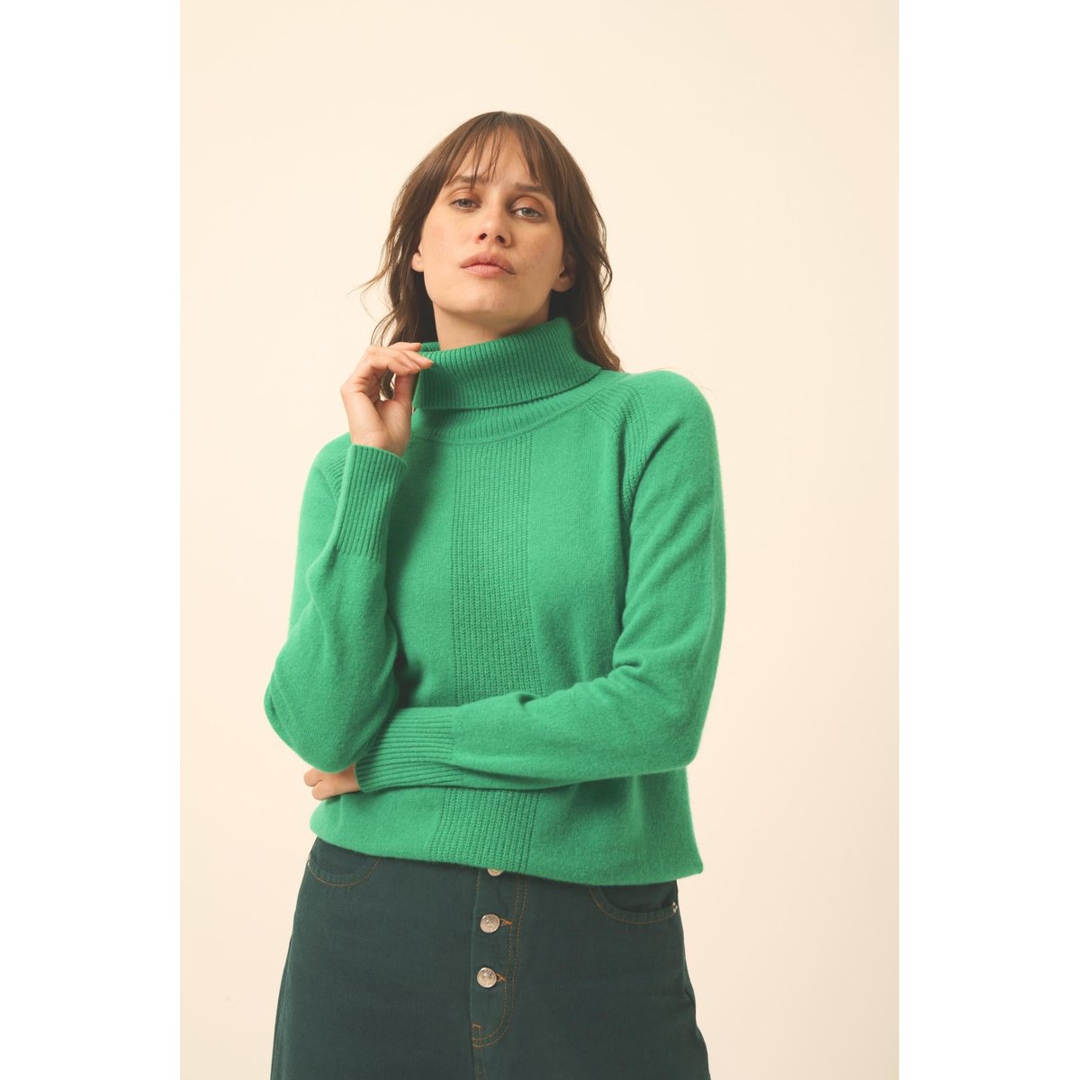 Pull Col Roulé Menthe Lilly vert, JUST CASHMERE