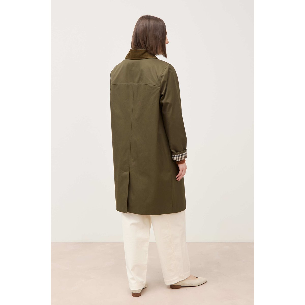 Trench droit long en coton doublé vert kaki, BONOBO
