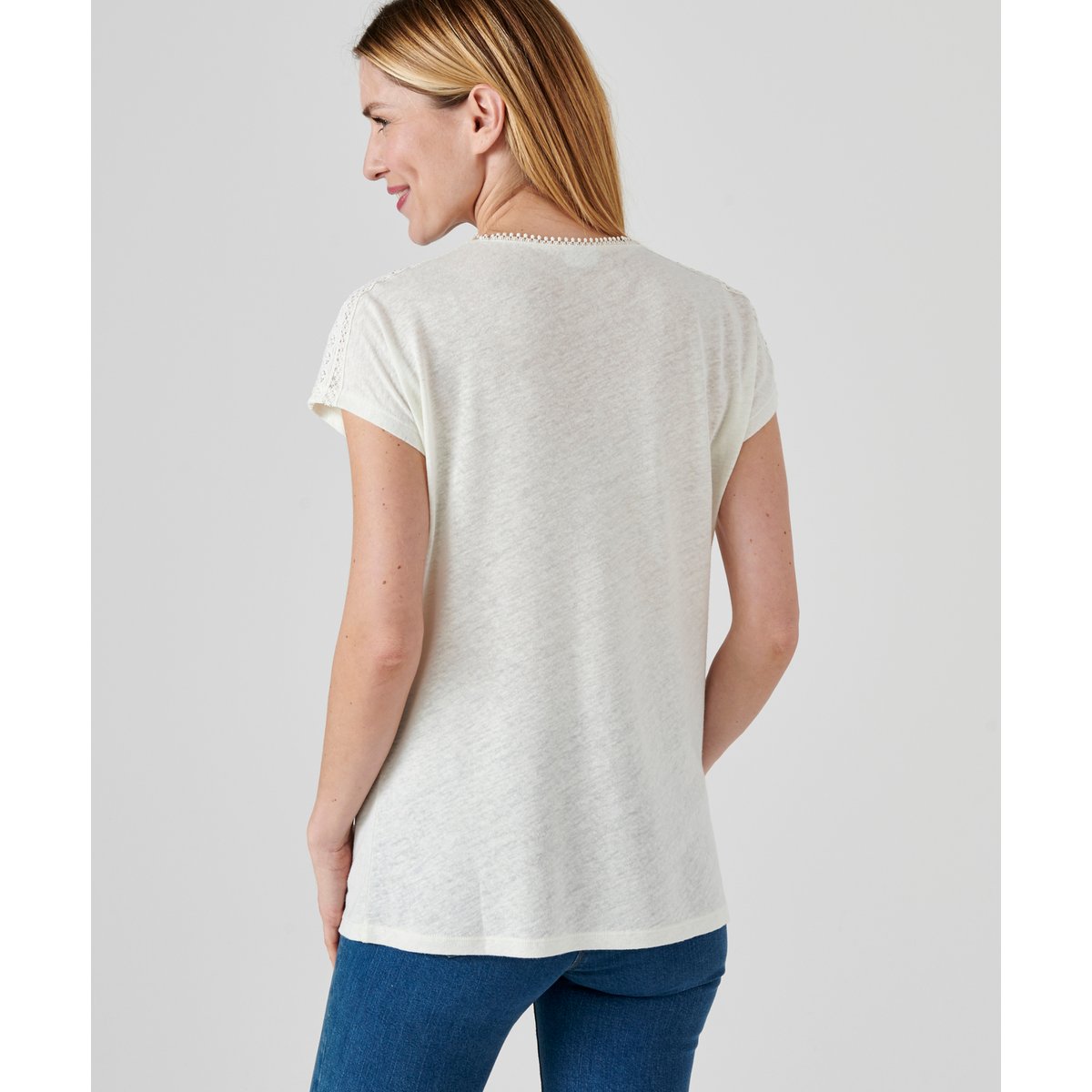 T-shirt mélange lin marron ecru, DAMART