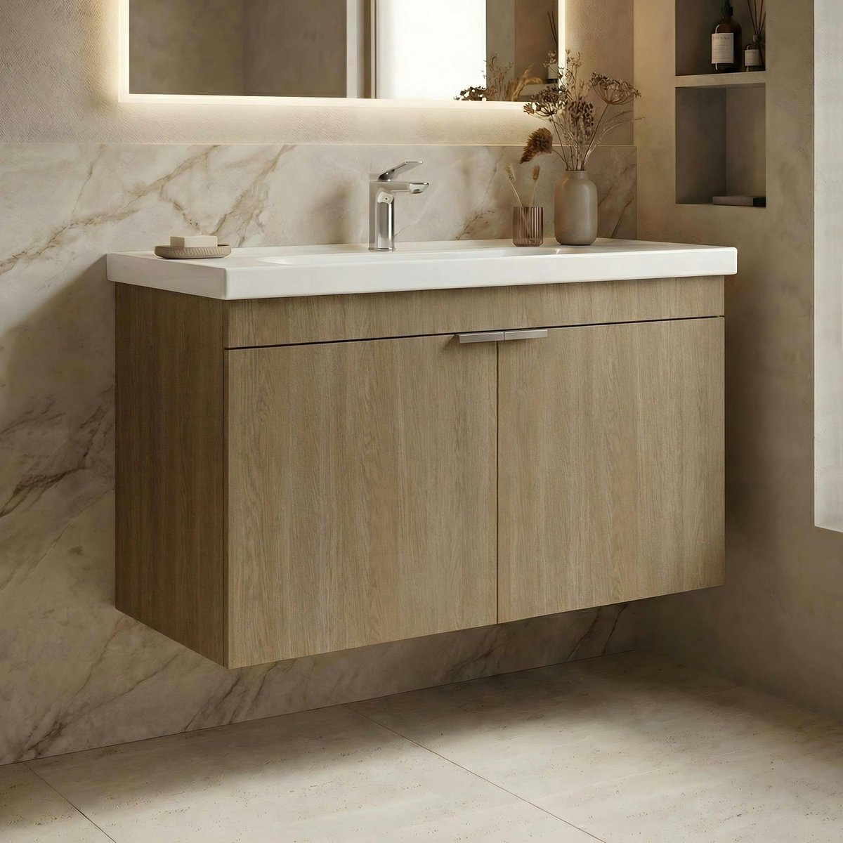 Meuble vasque suspendu 80 cm NEA chêne, PIER IMPORT