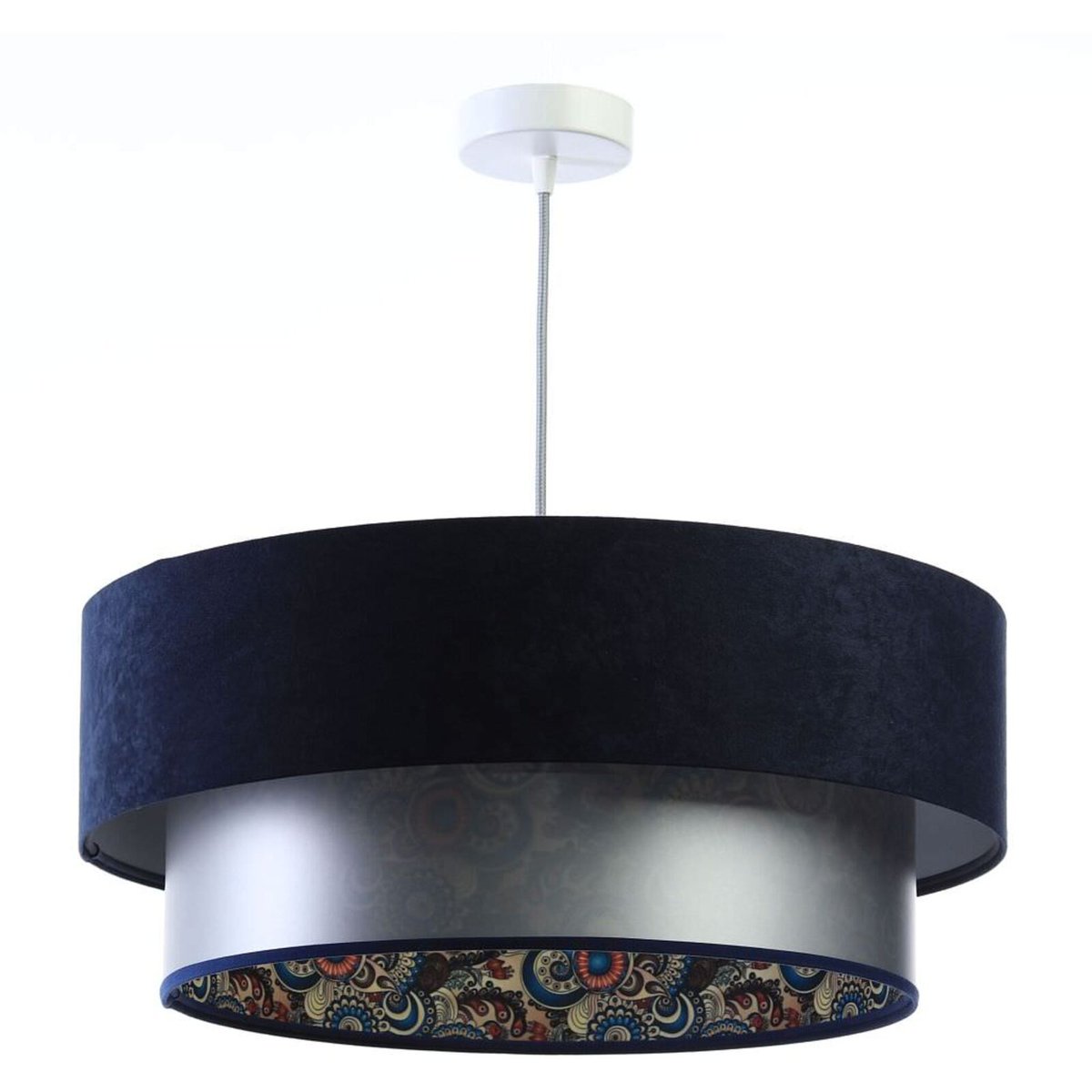 Suspension en velours, DUO ÉLÉGANT velours bleu marine et argenté intérieur décor multicolore, BPS KONCEPT
