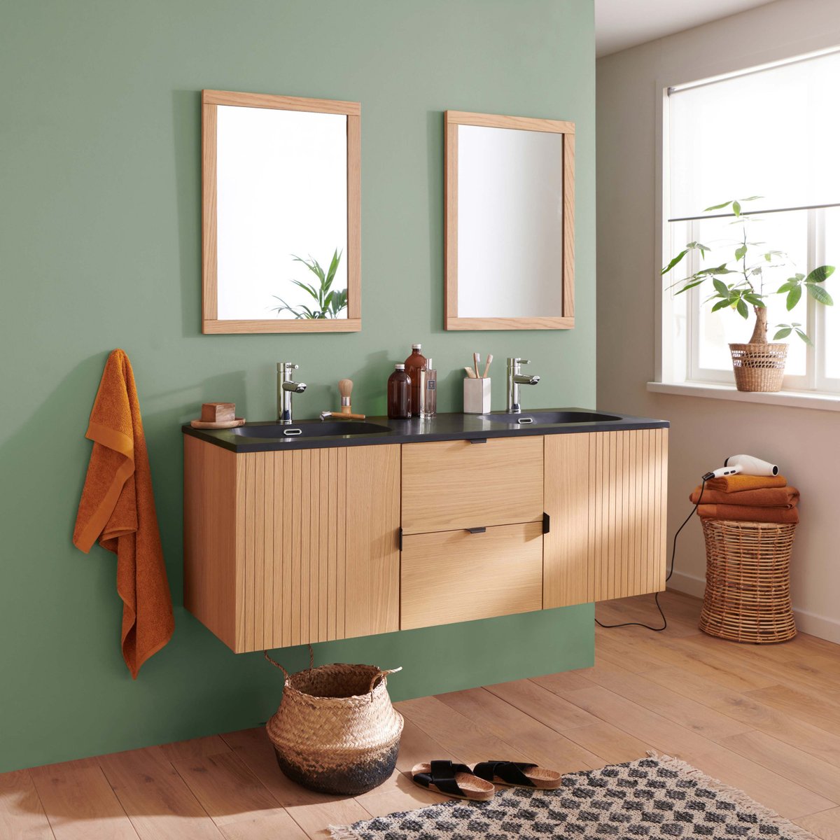 Meuble double vasque + miroir STUDIO bois clair, MOB IN