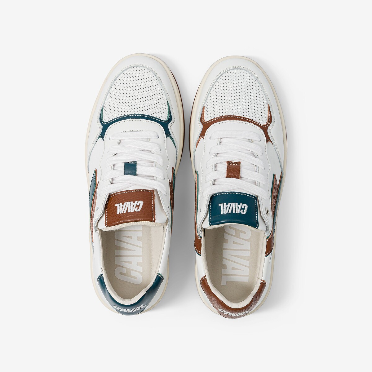 Baskets en cuir Flow blanc/vert/camel, CAVAL