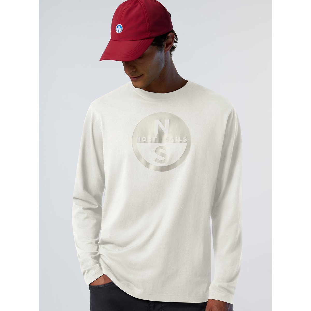 T-shirt à manches longues avec maxi imprimé crème, NORTH SAILS
