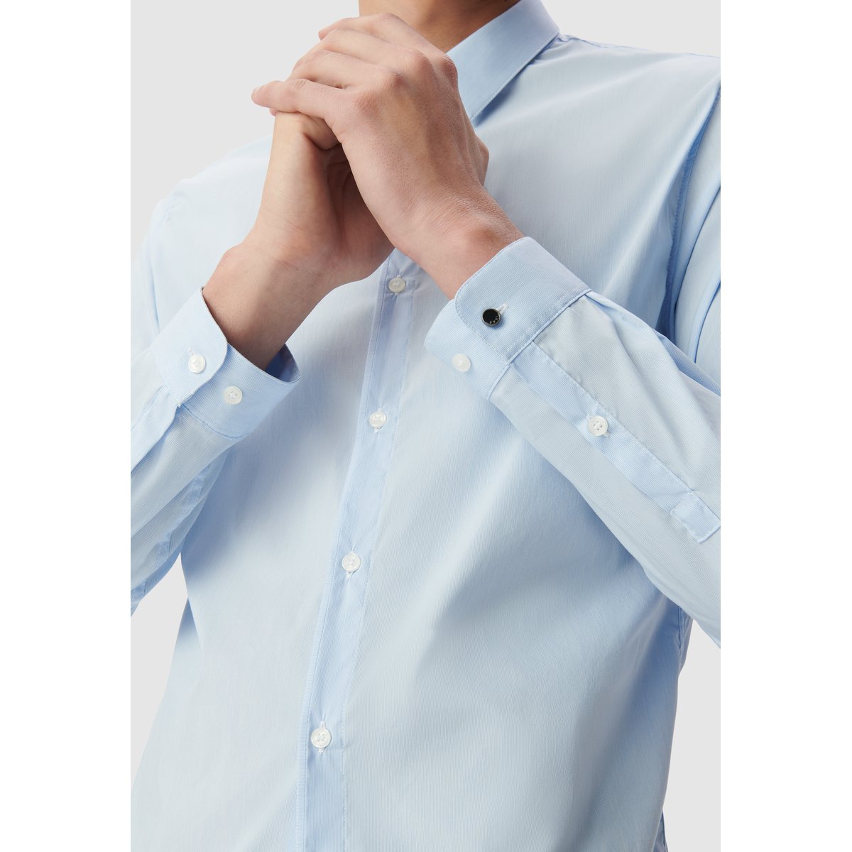 Chemise slim à fines rayures bleu ciel, IKKS