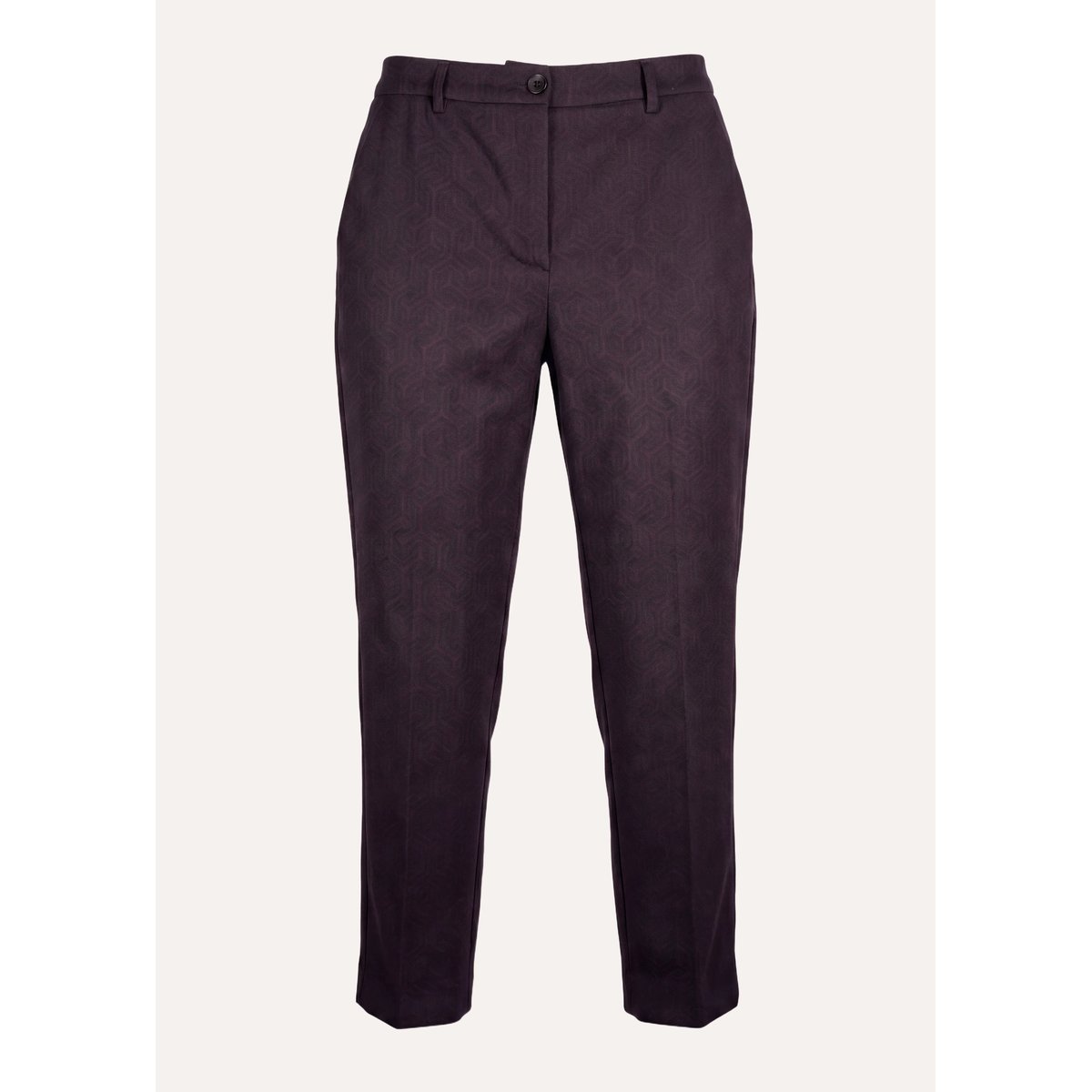 Pantalon carotte en jacquard aubergine/encre, LA FEE MARABOUTEE