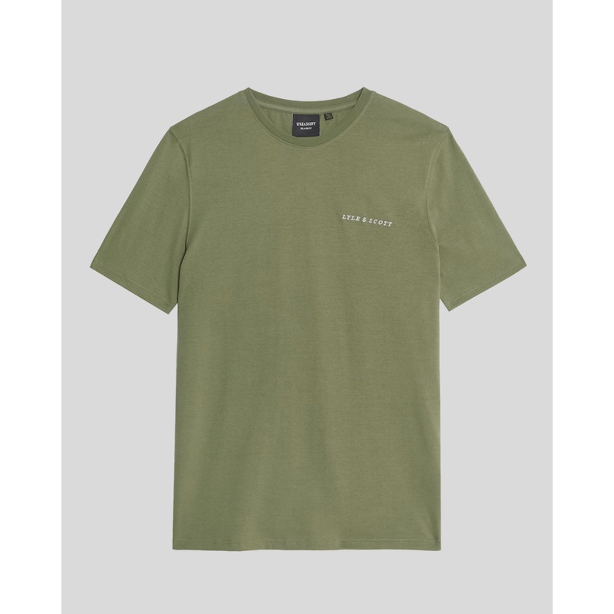 T-shirt logo script en coton col rond vert olive, LYLE & SCOTT