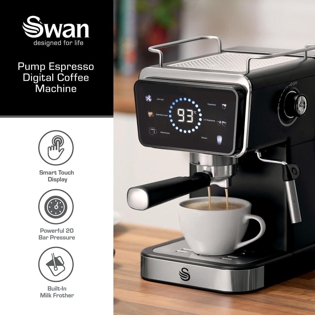 Digital Coffee Machine - SK22113BLK black, SWAN