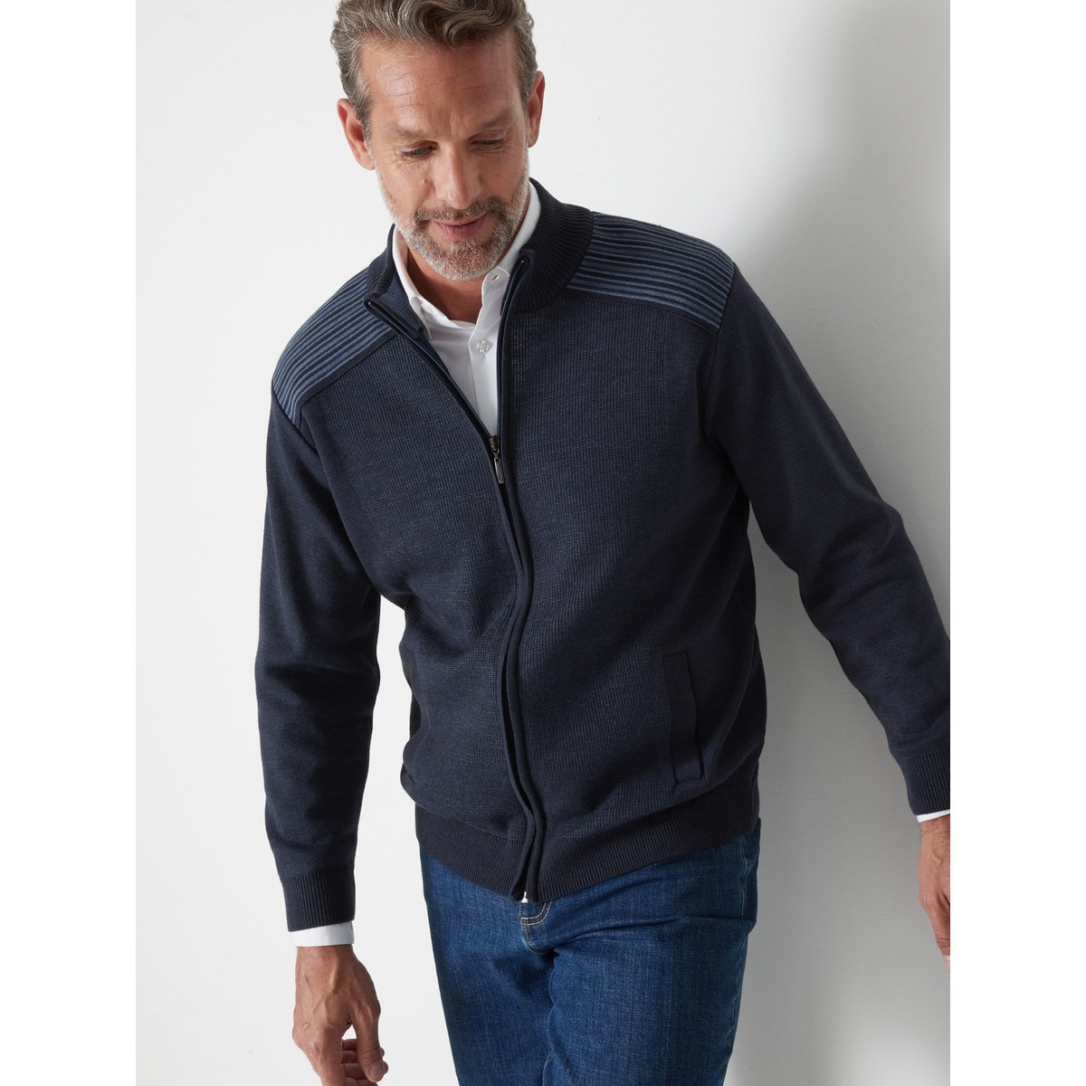 Gilet avec laine zippé marine, DAXON