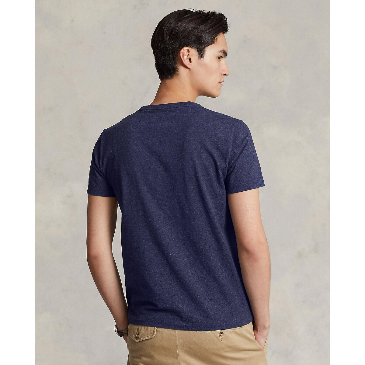 T-shirt girocollo in jersey taglio aderente blu tinta unita , POLO RALPH LAUREN