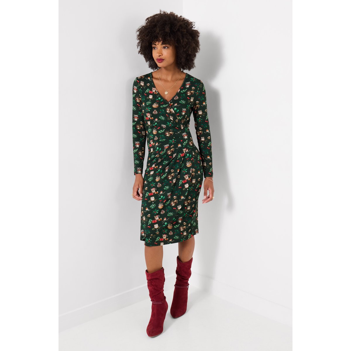 Robe Cache-Cœur en Jersey Imprimé Festif vert, JOE BROWNS