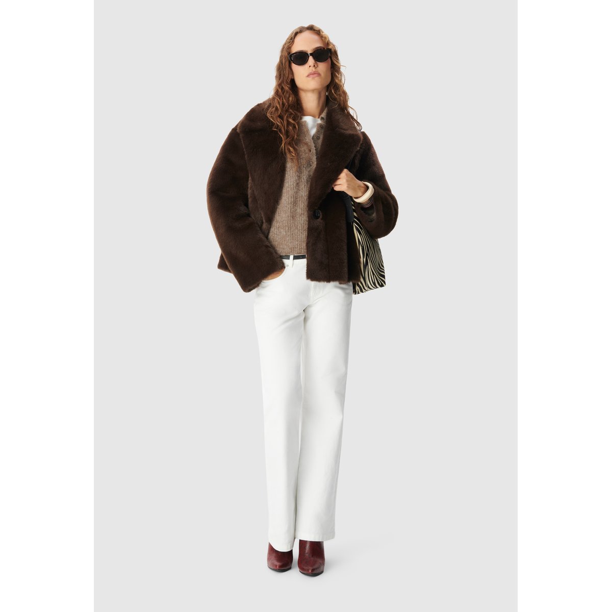 Manteau court maxi col marron foncé, IKKS