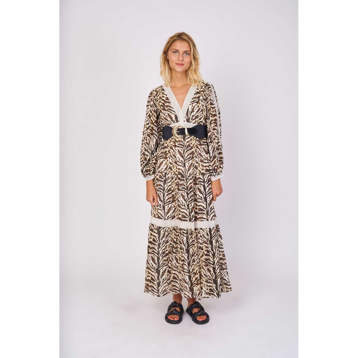 Robe longue imprimée crochet COSETTE marron, DERHY