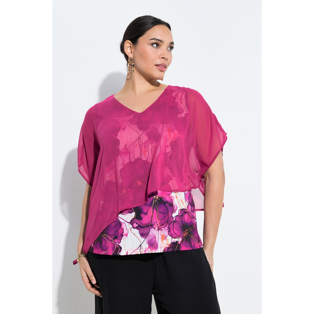 Blouse doublée, manches courtes blanc perle, ULLA POPKEN