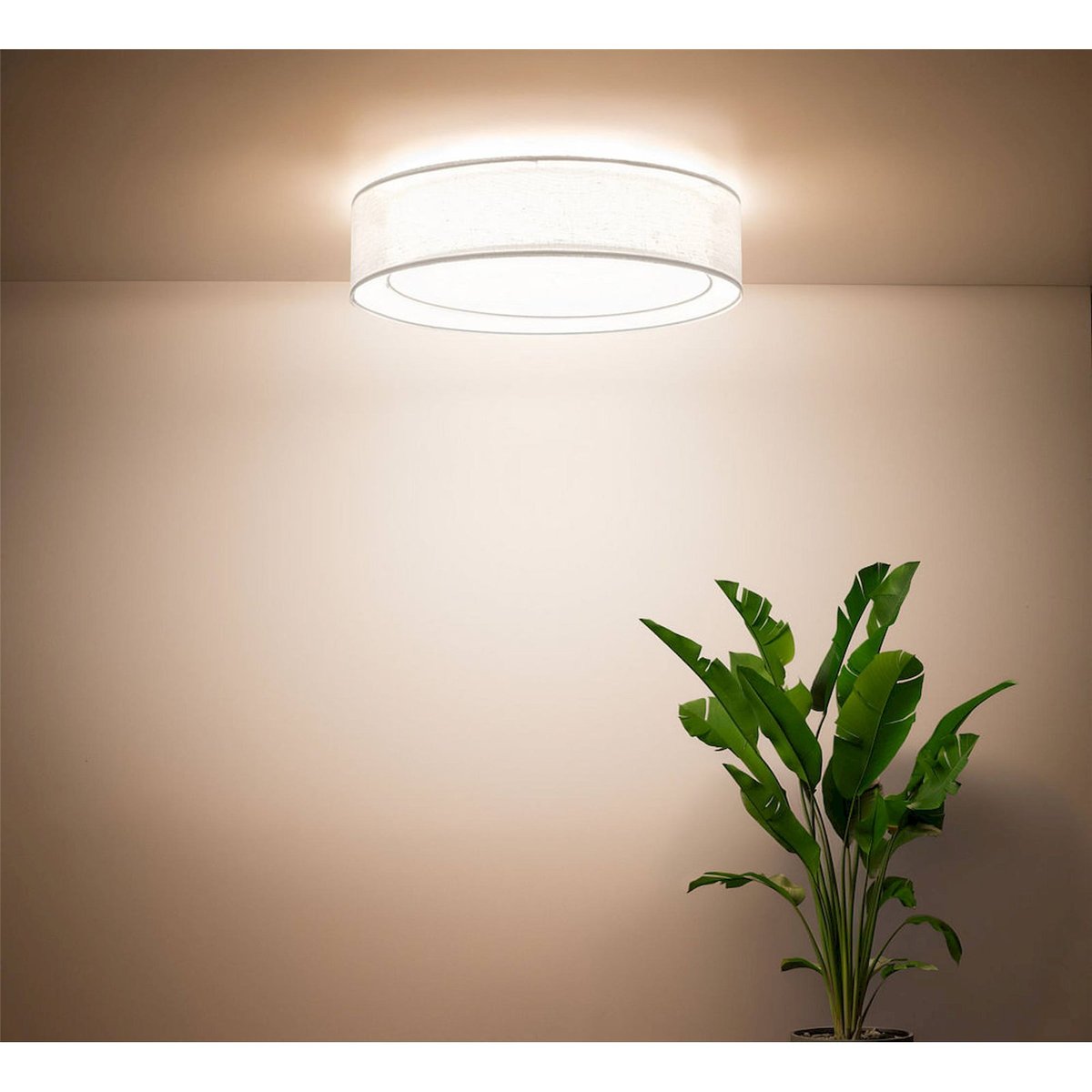 Plafonnier rond en tissu double couche Puro blanc tissu semi-transparent, BPS KONCEPT